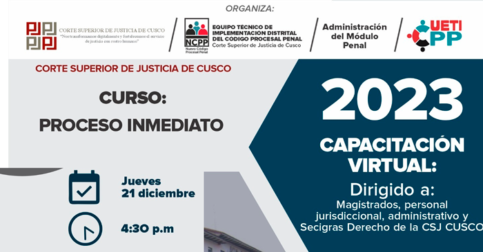 Curso Online Proceso Inmediato De La Corte Superior De Justicia De Cusco