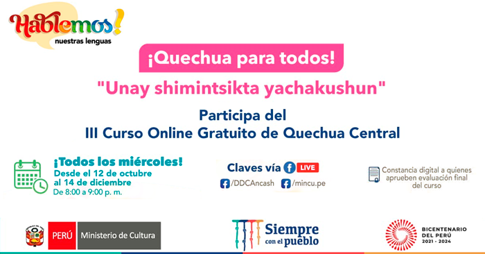 Curso Virtual Gratuito De Quechua Central - Ministerio De Cultura