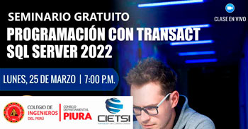 Seminario online gratis "Programación con Transact-SQL Server 2022" de CIETSI Perú