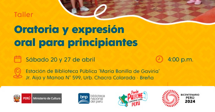 Taller presencial gratis "Oratoria y expresión oral para principiantes" de la Biblioteca Nacional del Perú