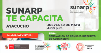 Charla online gratis "Renovación de consejo directivo de asociación" de la SUNARP