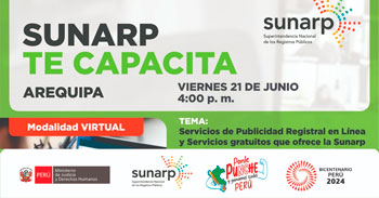 Charla online gratis Servicios de Publicidad Registral en Línea y los servicios gratuitos que ofrece la Sunarp