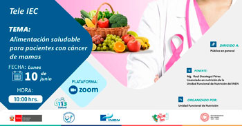  Evento online gratis "Alimentación saludable para pacientes con cáncer de mamas" del INEN