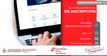 Capacitación online gratis "Nuevos supuestos de inscripción" DRTPE de San Martín