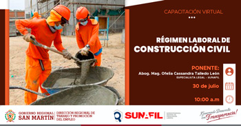 Capacitación online gratis "Régimen laboral de construcción civil" DRTPE de San Martín