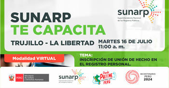 Charla online gratis "Inscripción de unión de hecho en el registro personal"  de la SUNARP