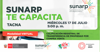 Charla online gratis  "Calificación registral de transferencia de propiedad por compra venta" de la SUNARP
