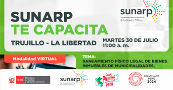 Charla online gratis "Saneamiento físico legal de bienes inmuebles de municipalidades" de la SUNARP