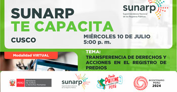 Charla online gratis  "Transferencia de derechos y acciones en el registro de predios" de la SUNARP