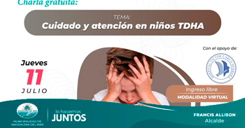 Charla online gratis "Cuidado y Atención en Niños con TDHA" de la Municipalidad de Magdalena del Mar