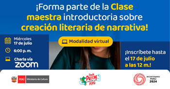 Evento online "Clase Maestra introductoria sobre creación literaria de narrativa" del Ministerio de Cultura