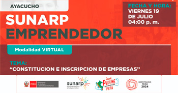  Evento online gratis  "Constitución e inscripción de empresas"  de la SUNARP
