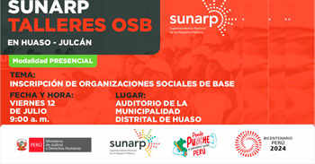 Taller presencial gratis "Inscripcion de organizaciones sociales de base" de la SUNARP