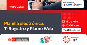 Taller online gratis  "Planilla electrónica: T-Registro y Plame Web" del (MTPE)