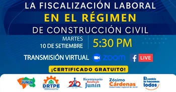  Capacitación online gratis "La fiscalización laboral en el régimen de construcción civil" de  la DRTPE Junín