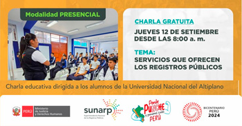 Charla presencial gratis "Servicios que ofrecen los registros públicos" de la SUNARP