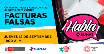 Evento online gratis "Conoce los riegos y consecuencias de comprar y vender facturas falsas" de la SUNAT