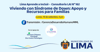  Evento online "Viviendo con Síndrome de Down: Apoyo y Recursos para Familias" de la Municipalidad de Lima