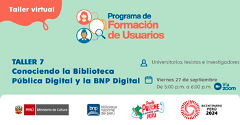 Taller virtual gratis "Conociendo la Biblioteca Pública Digital y la BNP Digital" de la BNP