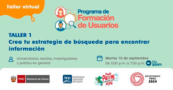 Taller virtual gratis "Crea tu estrategia de búsqueda para encontrar información" de la BNP