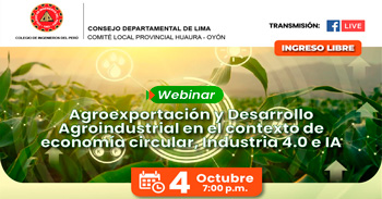  Webinar online  Agroexportación y desarrollo agroindustrial en el contexto de economía circular, industria 4.0 e IA