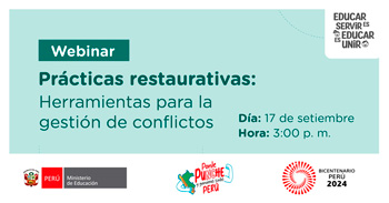 Webinar online "Prácticas restaurativas: Herramientas para la gestión de conflictos" del MINEDU