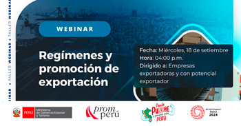  Webinar online "Regímenes y promoción de exportación"  del MINCETUR