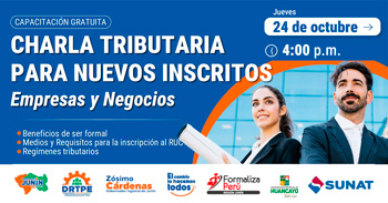 Capacitación gratis "Charla Tributaria para Nuevos Inscritos" de  la DRTPE Junín