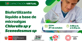 Capacitación online "Biofertilizante líquido a base de microalgas Chlorella sp y Scenedesmus sp" del INIA