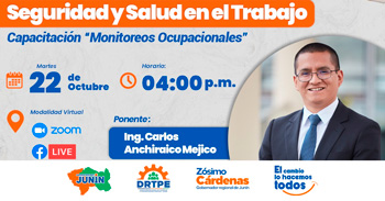 Capacitación online gratis "Monitoreos Ocupacionales" de  la DRTPE Junín