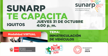  Charla online gratis "Inmatriculación de vehículos nuevos"  de la SUNARP