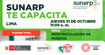  Charla online gratis "La inmatriculación de predios" de la SUNARP