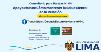 Consultorio online "Cómo mantener la salud mental en la relación" de la Municipalidad de Lima