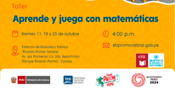 Taller presencial gratis "Aprende y juega con matemáticas" de la Biblioteca Nacional del Perú - BNP