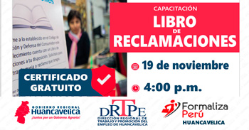 Capacitación online gratis con certificado "Libro de reclamaciones" de la DRTPE Huancavelica