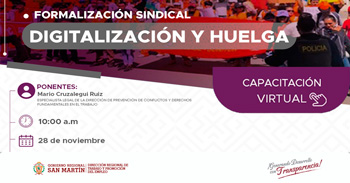  Capacitación online gratis  Formalización sindical, digitalización y huelga  del DRTPE  de San Martín