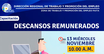  Charla online gratis "Descansos remunerados" de la DRTPE Piura