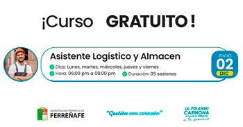  Curso gratis online "Asistente de almacén y logístico" de la Municipalidad Provincial de Ferreñafe