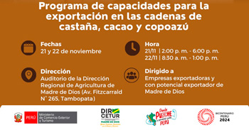 Taller presencial "Programa de capacidades para la exportación en las cadenas de castaña, cacao y copuazú" 