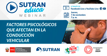 Webinar online "Factores psicológicos que afectan en la conducción vehicular"  de la SUTRAN