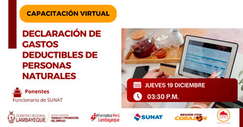  Capacitación online "Declaración de gastos deductibles de personas naturales" de la GRTPE - Lambayeque