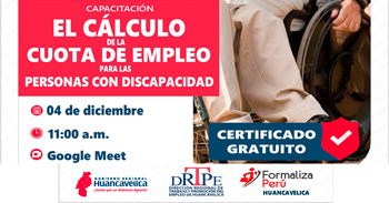  Capacitación online gratis El calculo de la cuota de empleo para las personas con discapacidad de la DRTPE Huancavelica