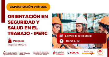  Capacitación online "Orientación en seguridad y salud en el trabajo - IPERC" de la GRTPE - Lambayeque