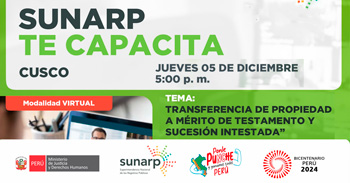  Charla online gratis "Transferencia de propiedad a mérito de testamento y sucesión intestada"  de la SUNARP