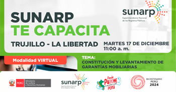  Charla online gratis "Constitución y levantamiento de garantías mobiliarias" de la SUNARP