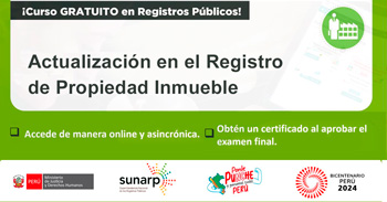  Curso online gratis con certificado "Actualización en el Registro de Propiedad Inmueble" de la SUNARP