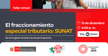  Taller gratis online "El fraccionamiento especial tributario: SUNAT" del MTPE