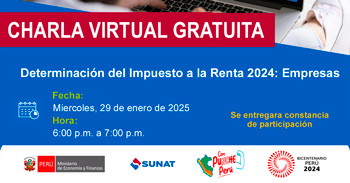  Charla online gratis "Determinación del Impuesto a la Renta 2024: Empresas" de la SUNAT