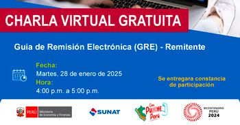 Charla online gratis " Guía de Remisión Electrónica (GRE) - Remitente " de la SUNAT