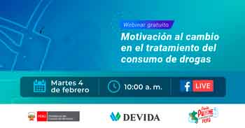  Webinar online "Motivación al cambio en el tratamiento del consumo de drogas" de DEVIDA PERÚ